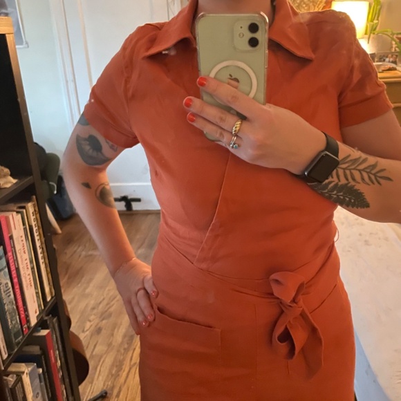 Rust Linen Anthropologie Jumpsuit Size 6 - Picture 8 of 9